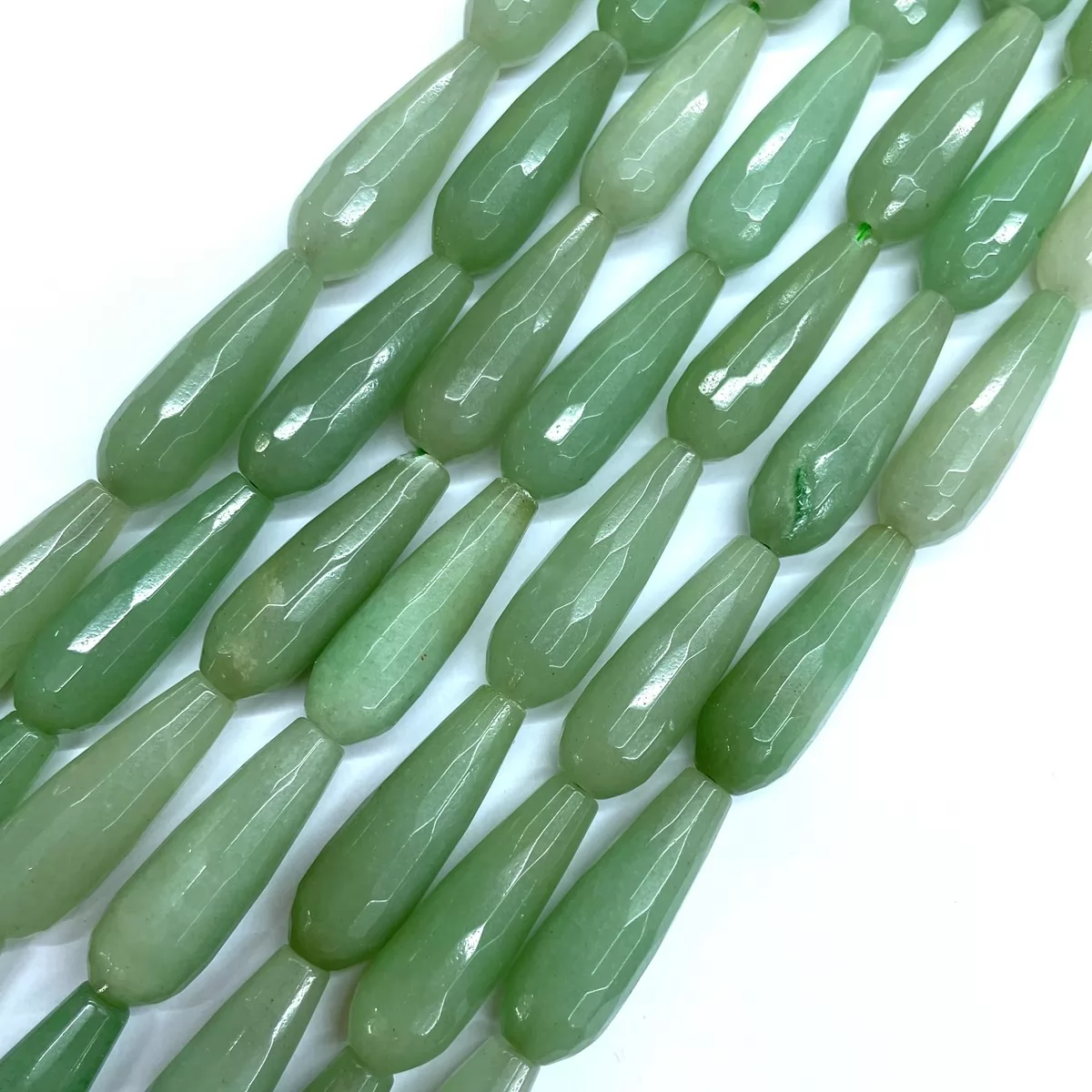 Green Aventurine, Faceted Drop, 10x30mm, Approx 380mm