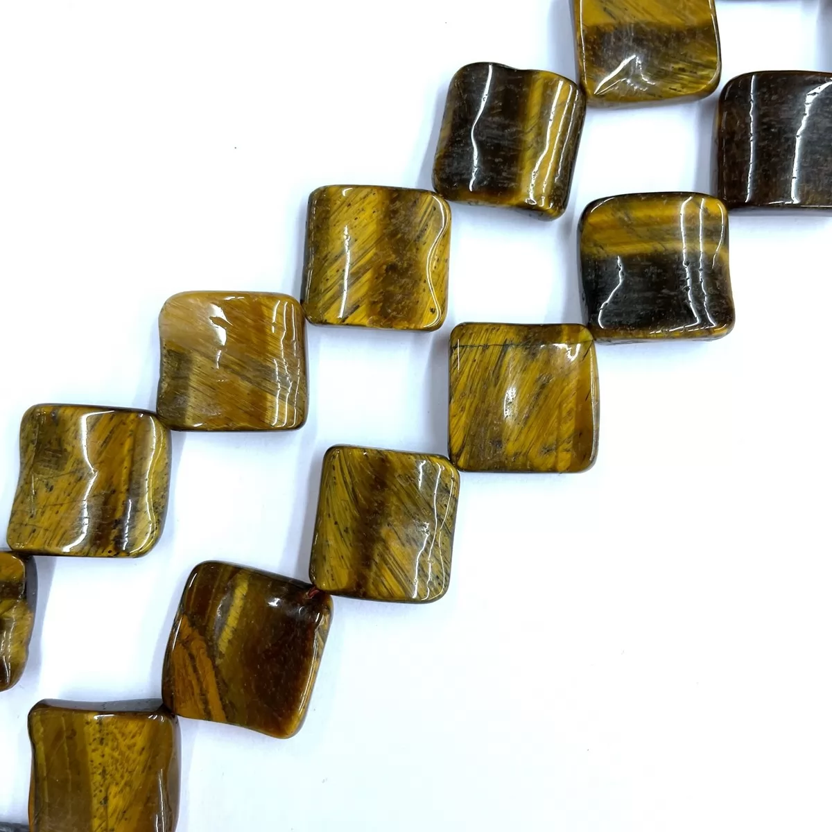 Tiger Eye, Twisted Rhombus Square, 15mm, Approx 380mm