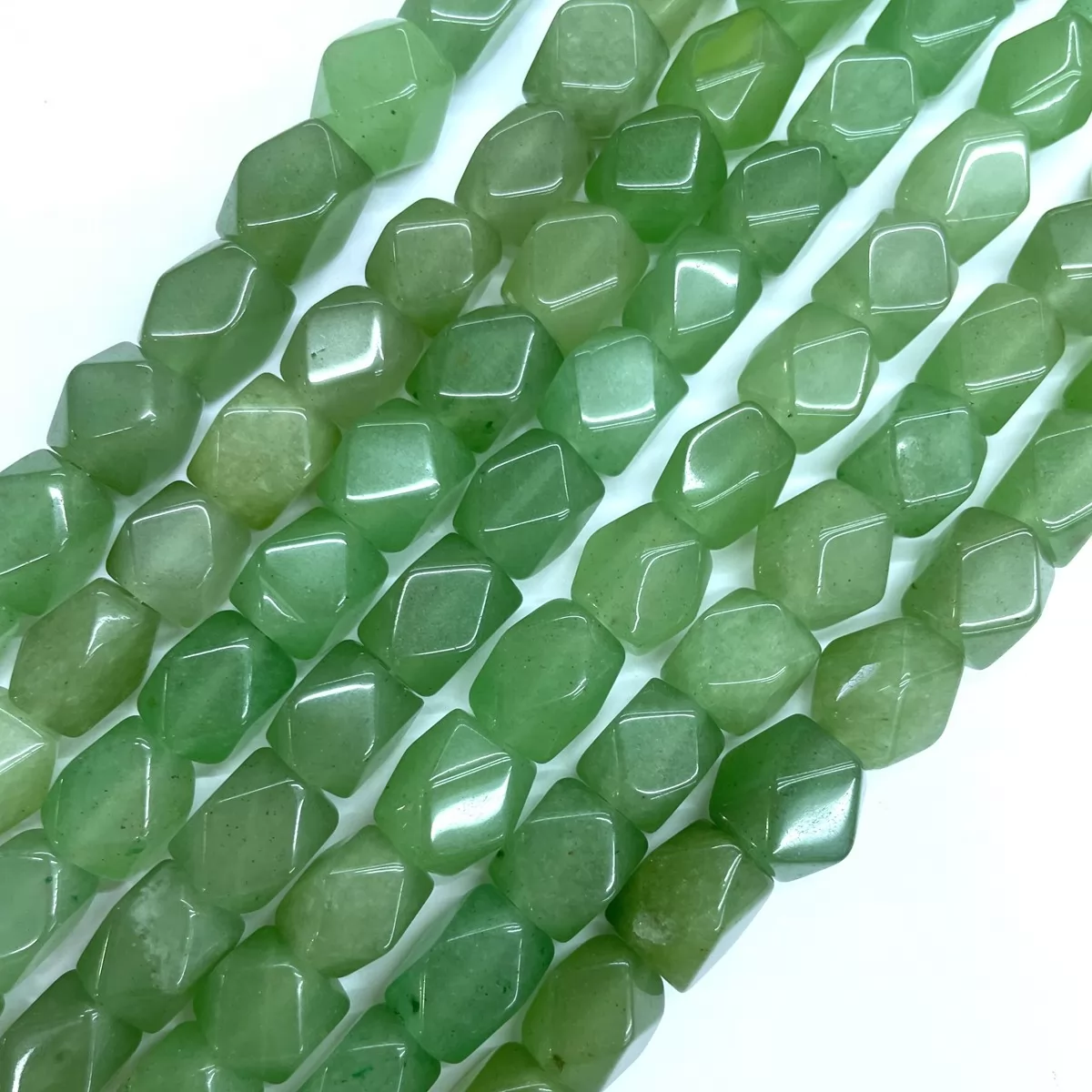 Green Aventurine, Faceted Nuggets, 9x11mm, Approx 380mm