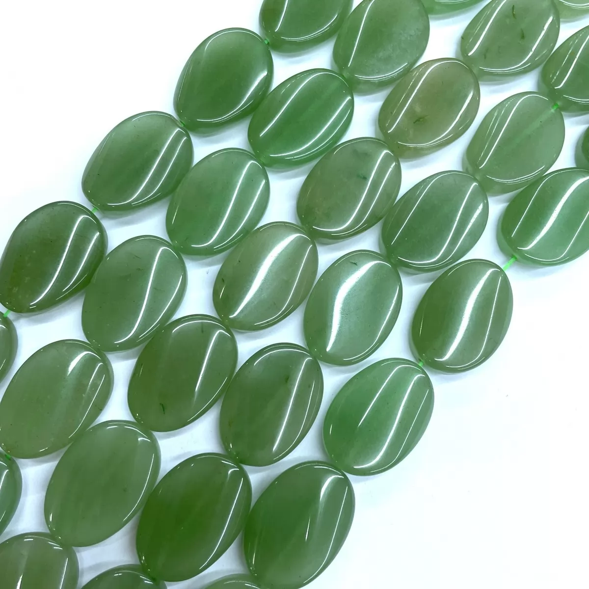 Green Aventurine, Twisted Oval, 18x25mm, Approx 380mm