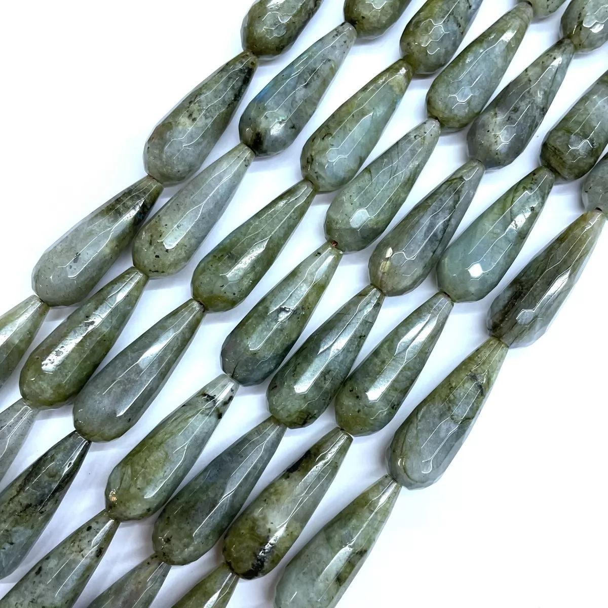 Labradorite, Faceted Drop, 10x30mm, Approx 380mm