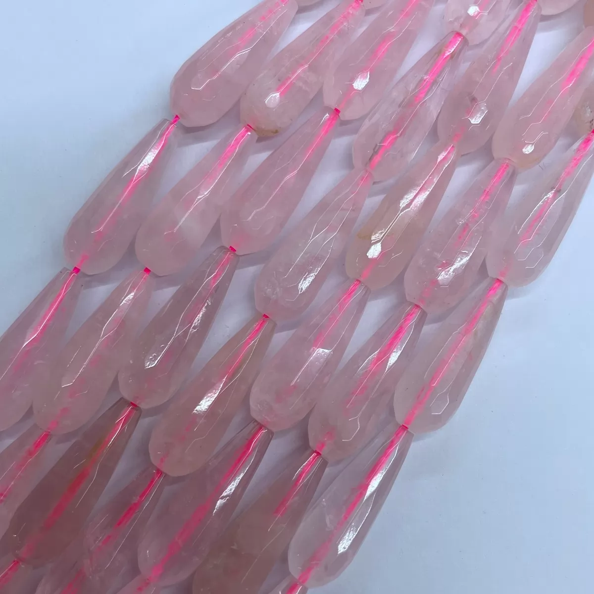 Rose Quartz, Faceted Drop, 10x30mm, Approx 380mm