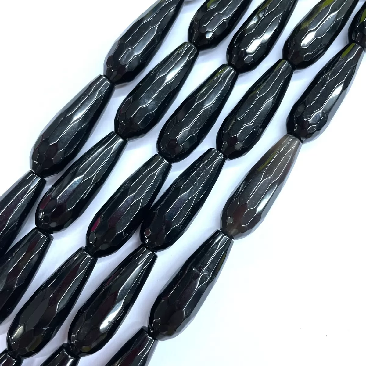 Black Stone, Faceted Drop, 10x30mm, Approx 380mm