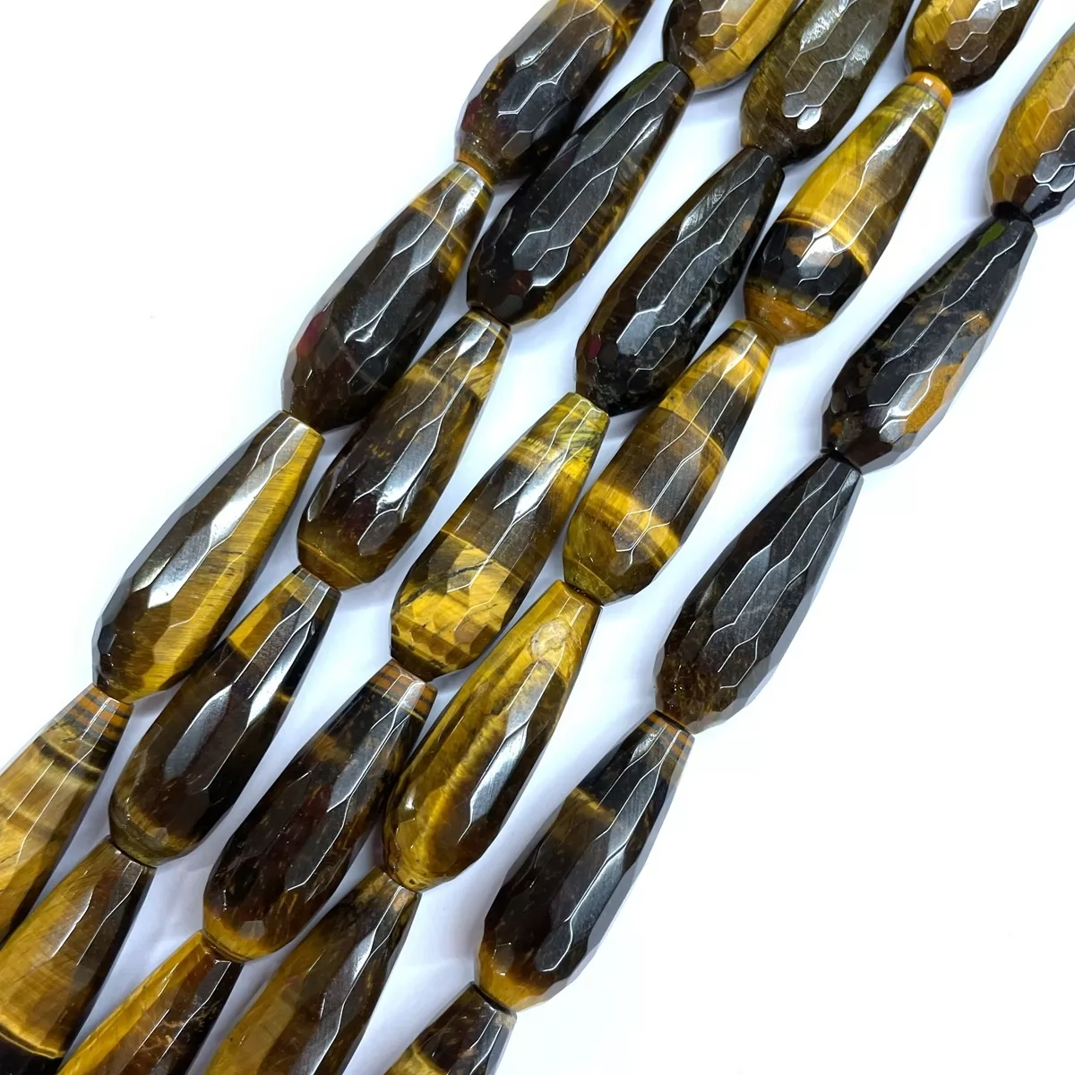 Tiger Eye, Faceted Drop, 10x30mm, Approx 380mm