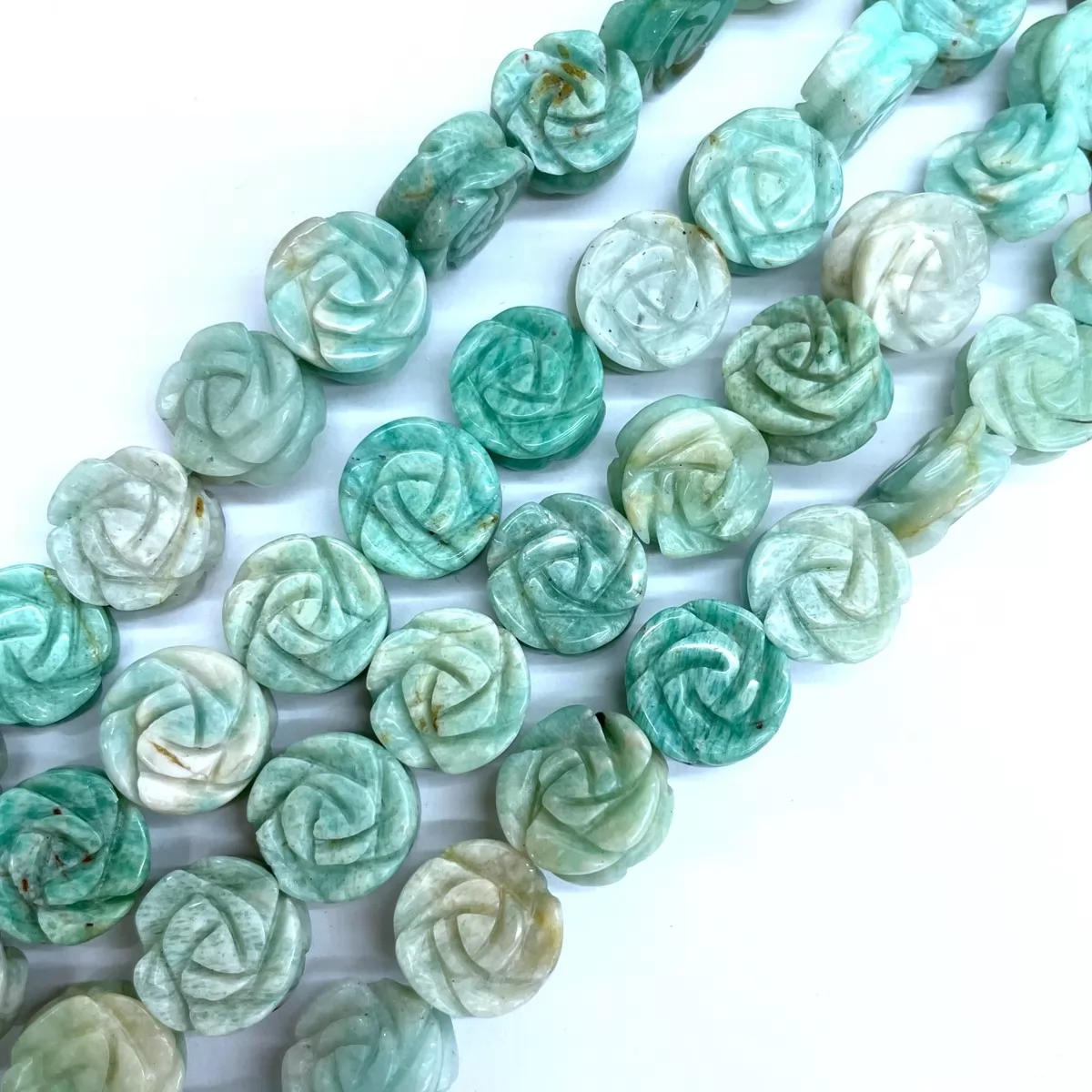 Amazonite, Carved Flower, 14mm, Approx 380mm