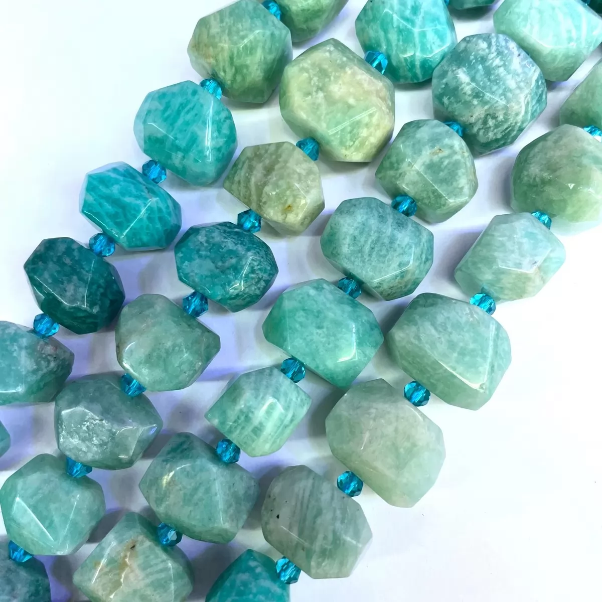 African Amazonite, Side Drilled Faceted Nuggets, 15x18mm, Approx 380mm