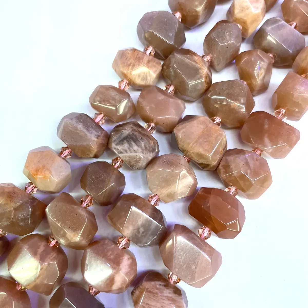 Peach Moonstone, Side Drilled Faceted Nuggets, 15x18mm, Approx 380mm