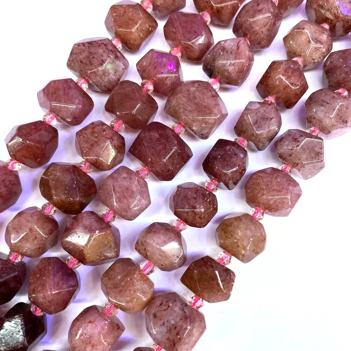 Strawberry Quartz, Side Drilled Faceted Nuggets, 15x18mm, Approx 380mm