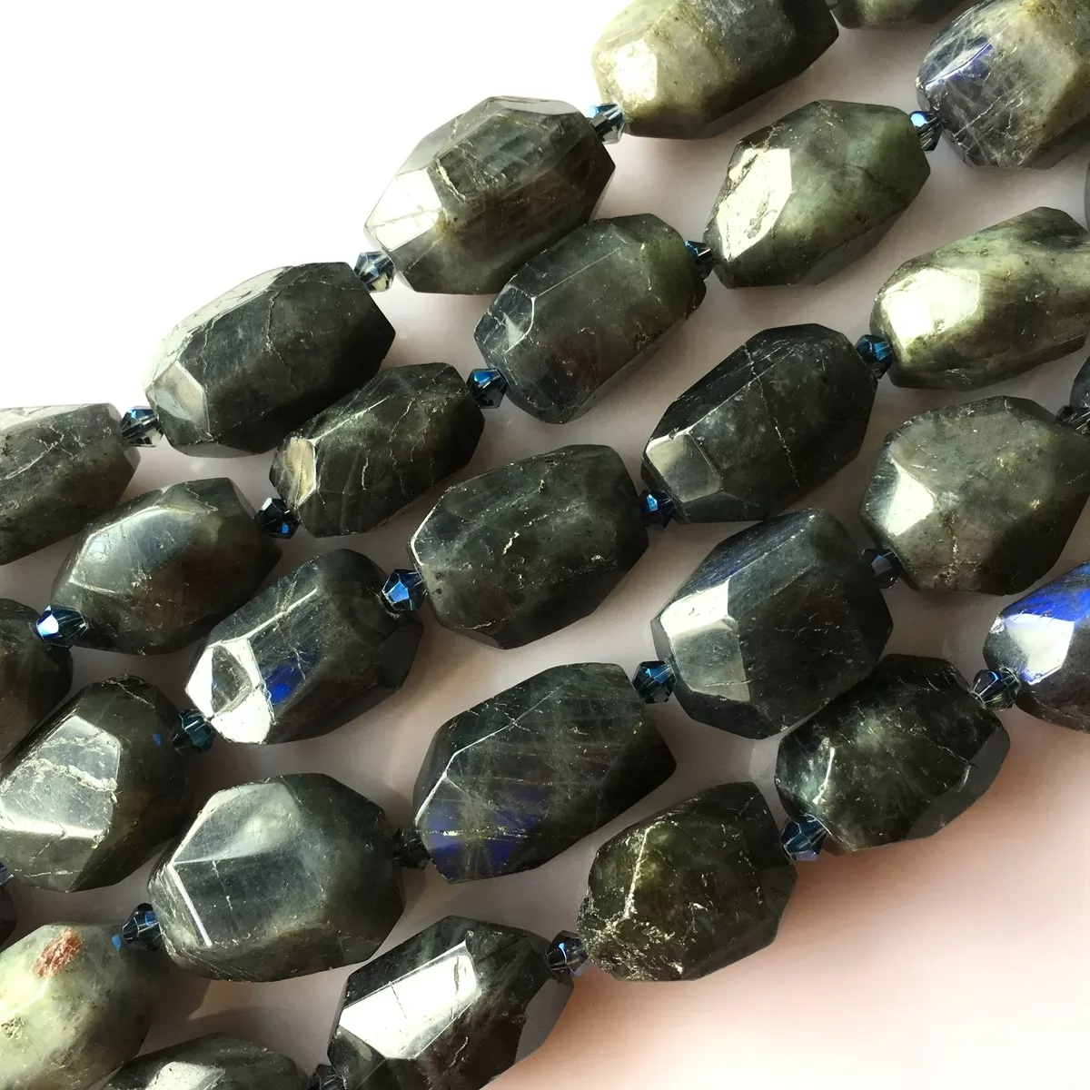 Black Labradorite, Hard Faceted Nuggets, Approx 15-22mm, Approx 380mm