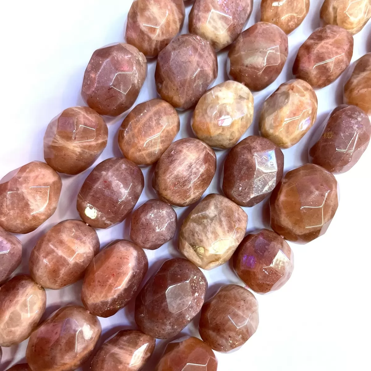 Peach Moonstone, Soft Faceted Nuggets, Approx 12-18mm, Approx 380mm