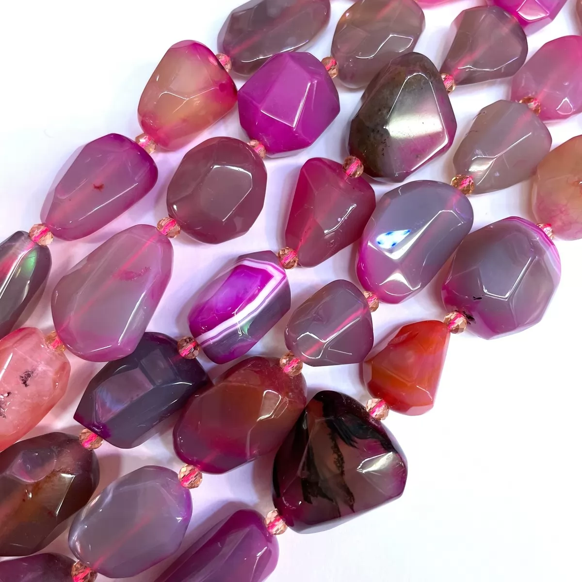 Rose Red Agate, Hard Faceted Nuggets, Approx 15-22mm, Approx 380mm