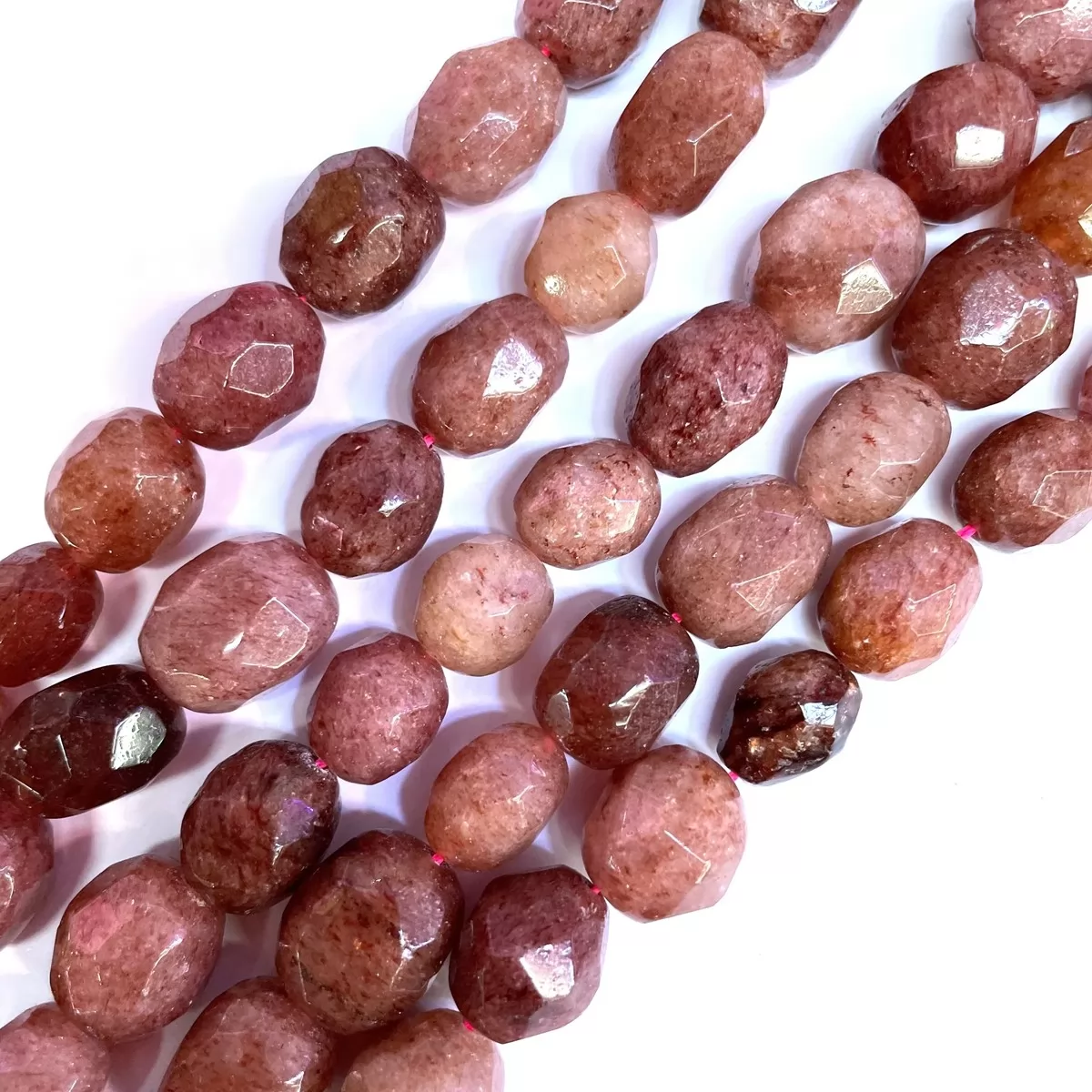 Strawberry Quartz, Soft Faceted Nuggets, Approx 12-18mm, Approx 380mm