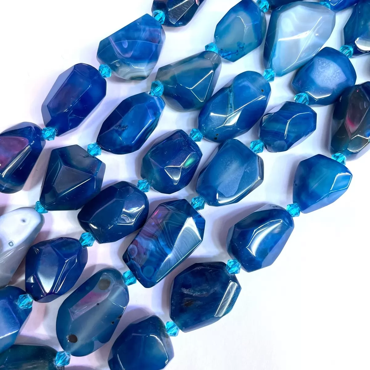 Blue Agate, Hard Faceted Nuggets, Approx 15-22mm, Approx 380mm
