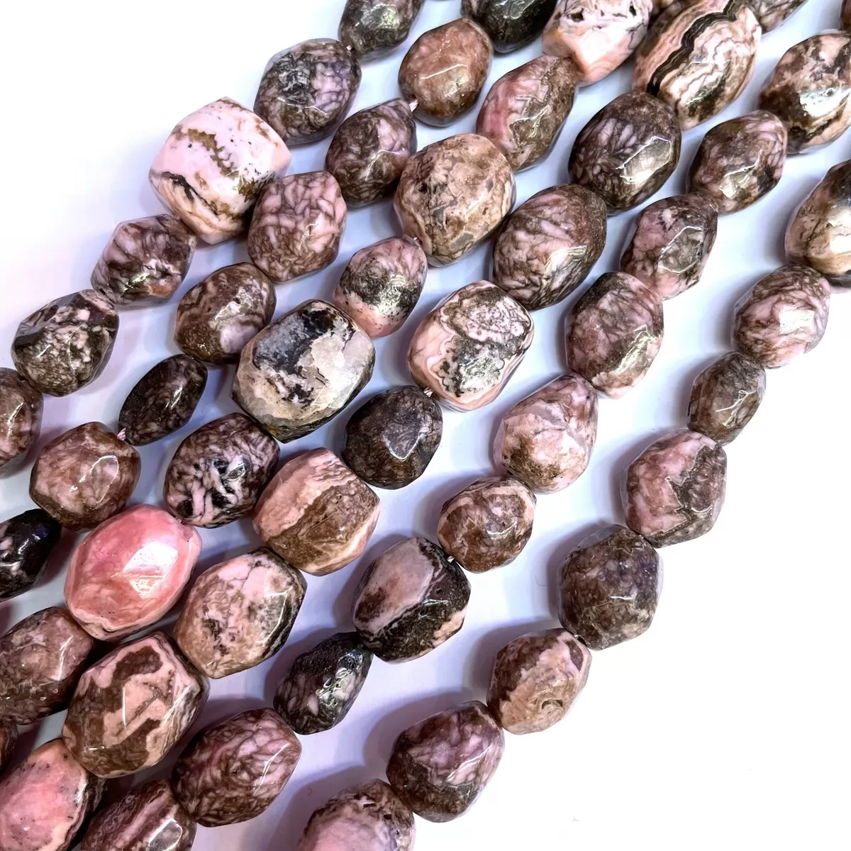 Rhodonite, Soft Faceted Nuggets, Approx 12-18mm, Approx 380mm