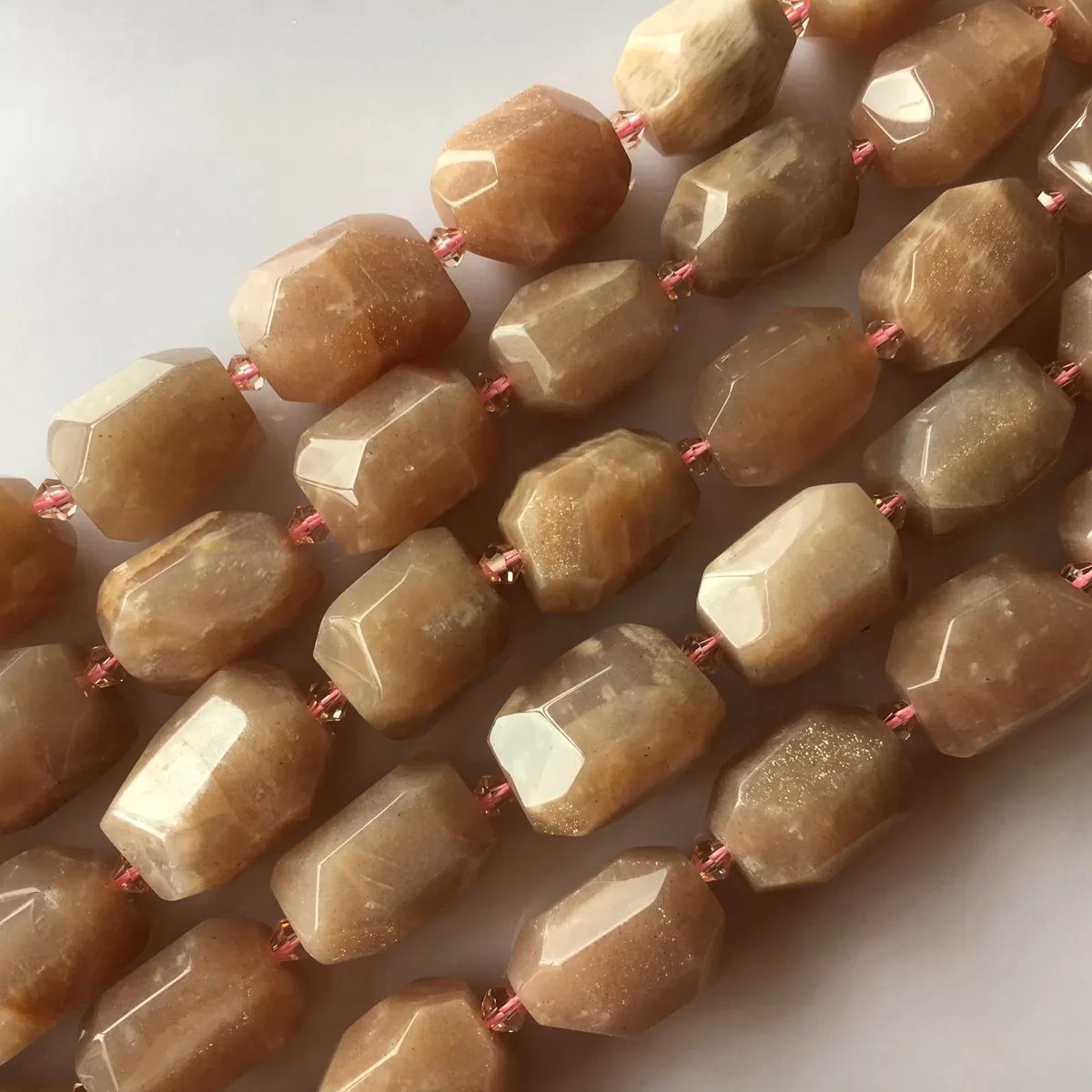 Peach Moonstone, Hard Faceted Nuggets, Approx 15-22mm, Approx 380mm