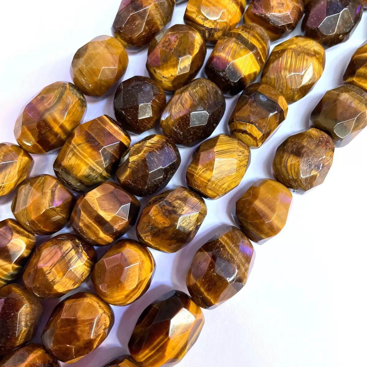 Yellow Tiger Eye, Soft Faceted Nuggets, Approx 12-18mm, Approx 380mm