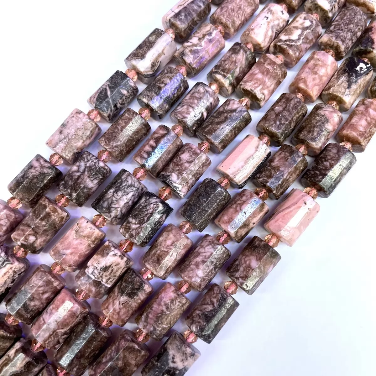 Rhodonite, Faceted Tube, Approx 10x14mm, Approx 380mm