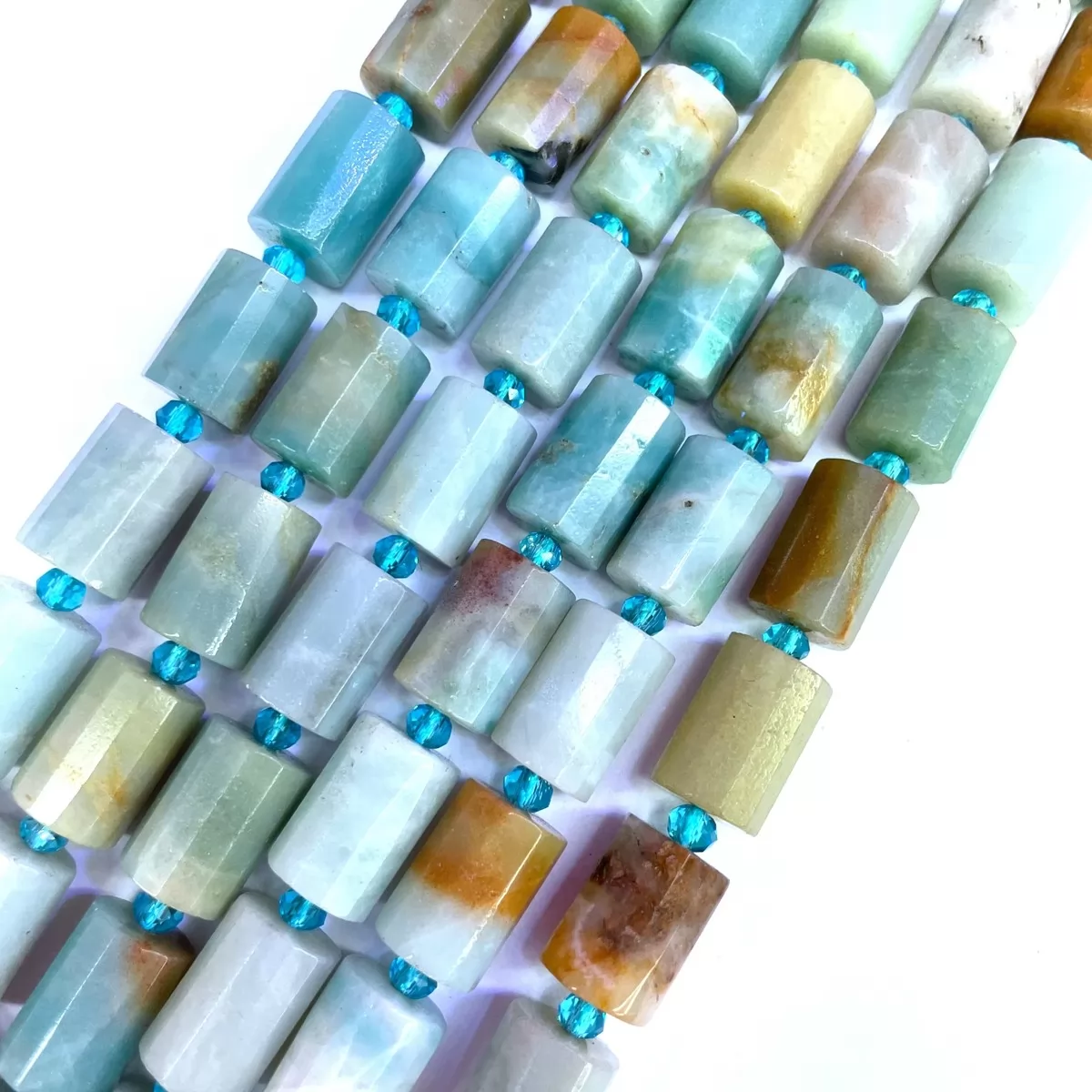 Multicolor Amazonite, Faceted Tube, Approx 10x14mm, Approx 380mm