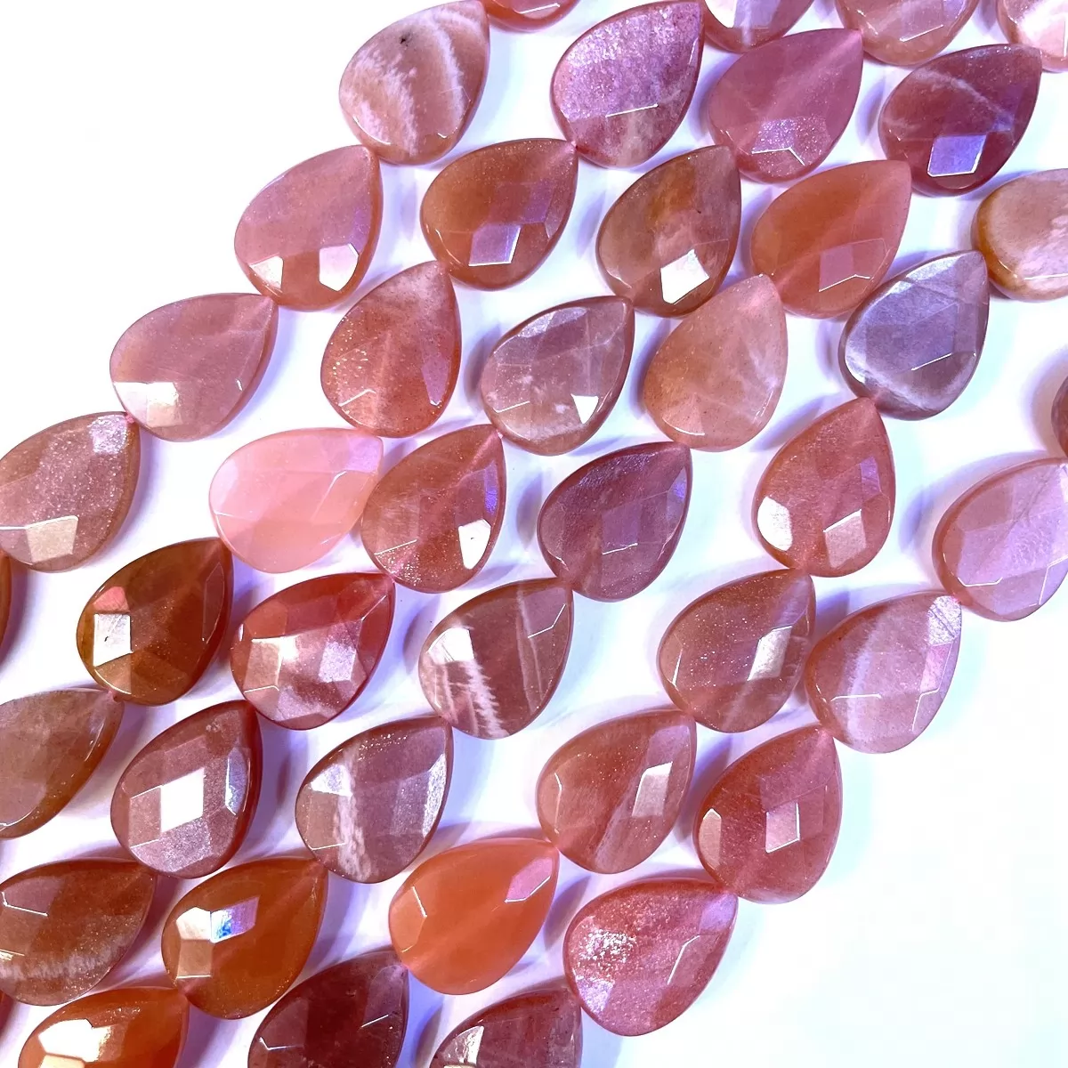 Peach Moonstone, Faceted Teardrop, Approx 13x18mm, Approx 380mm