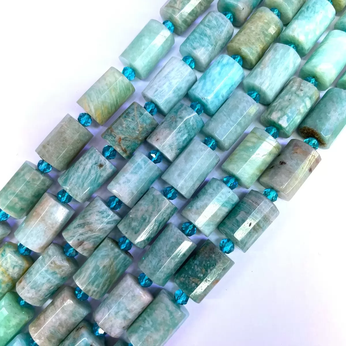 African Amazonite, Faceted Tube, Approx 10x14mm, Approx 380mm