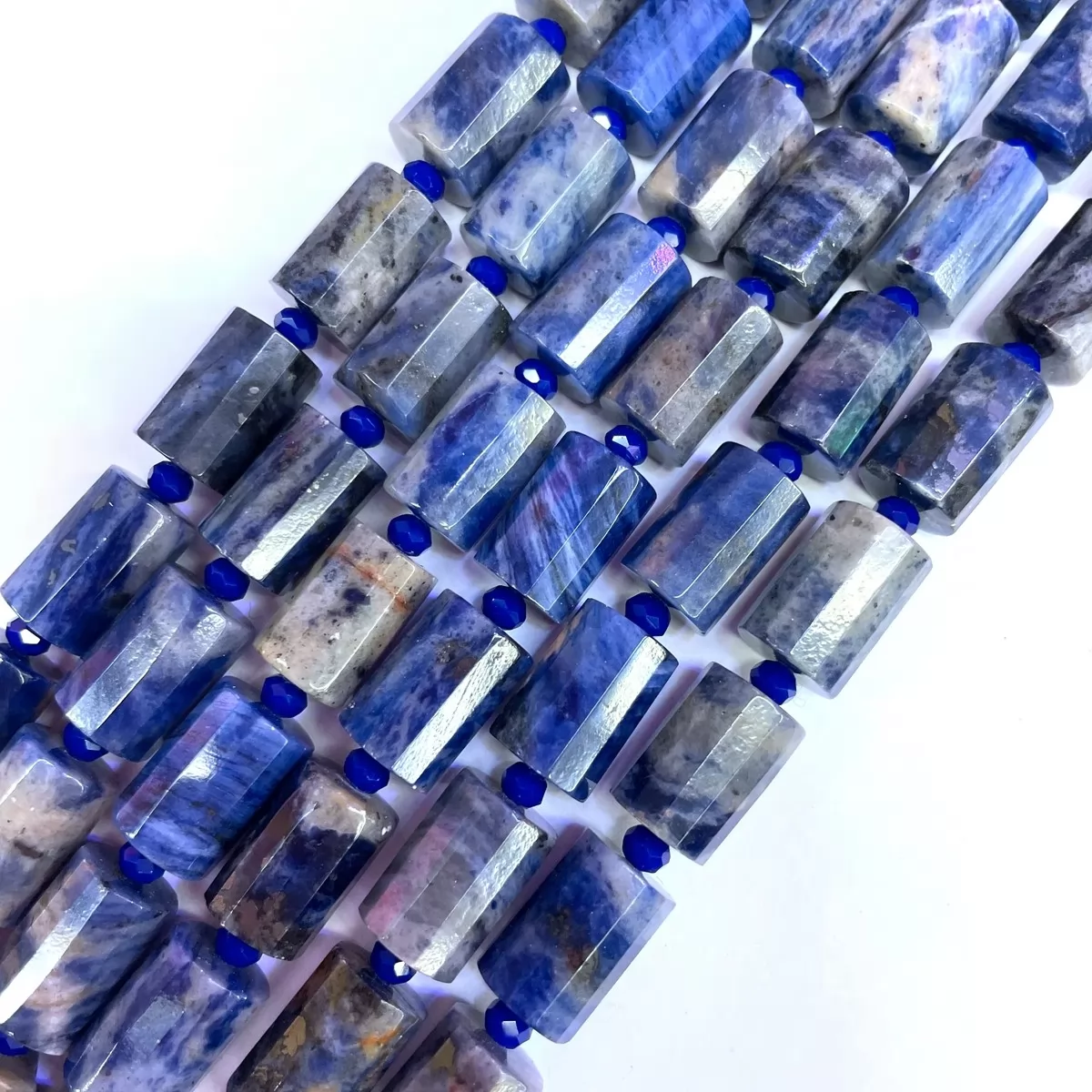 Sodalite, Faceted Tube, Approx 10x14mm, Approx 380mm
