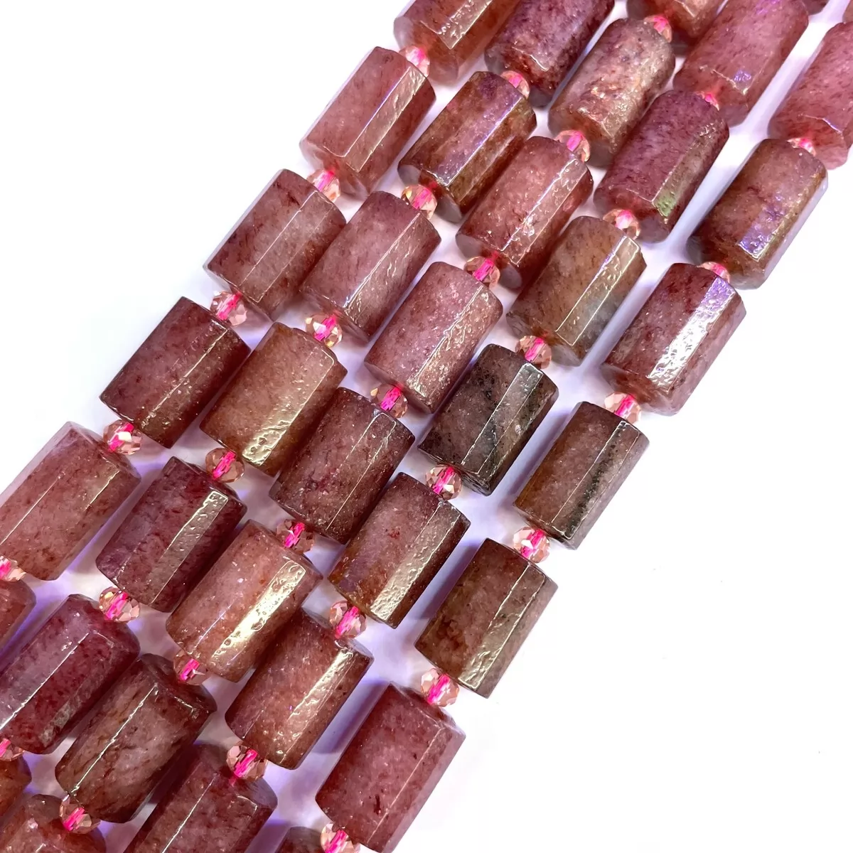 Strawberry Quartz, Faceted Tube, Approx 10x14mm, Approx 380mm