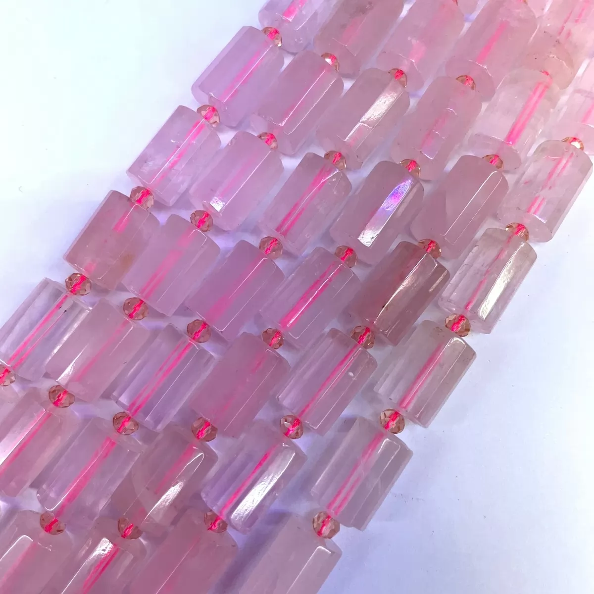 Rose Quartz, Faceted Tube, Approx 10x14mm, Approx 380mm