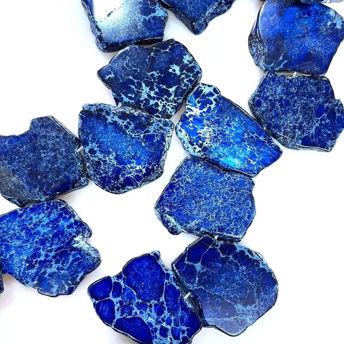Lapis Blue Impression Jasper, Cross Drilled Slice, Approx 30-45mm, Approx 380mm