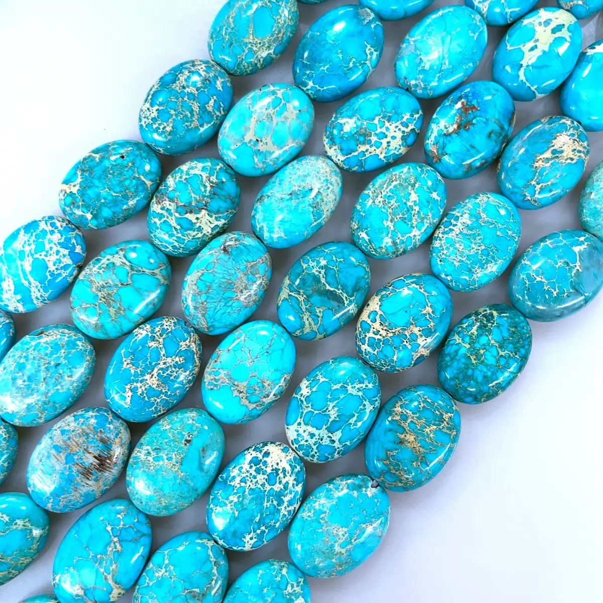 Turquoise Blue Impression Jasper, Oval, Approx 380mm