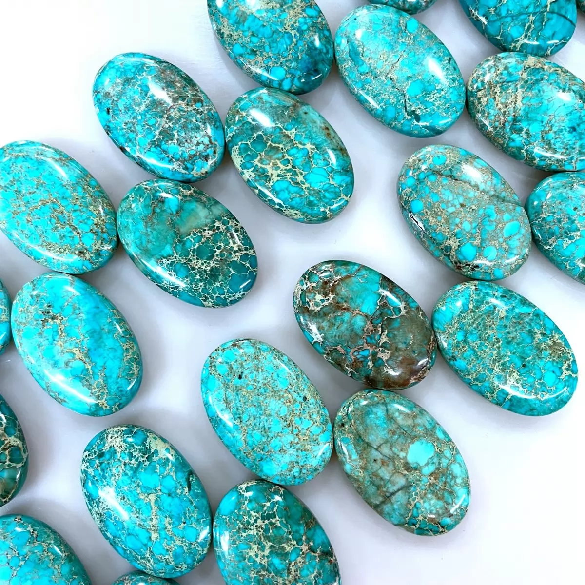 Turquoise Blue Impression Jasper, Cross Drilled Oval, Approx 21x32mm,13pcs