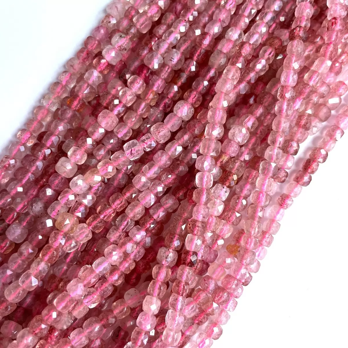 Strawberry Quartz, Faceted Cube, 4mm, Approx 380mm