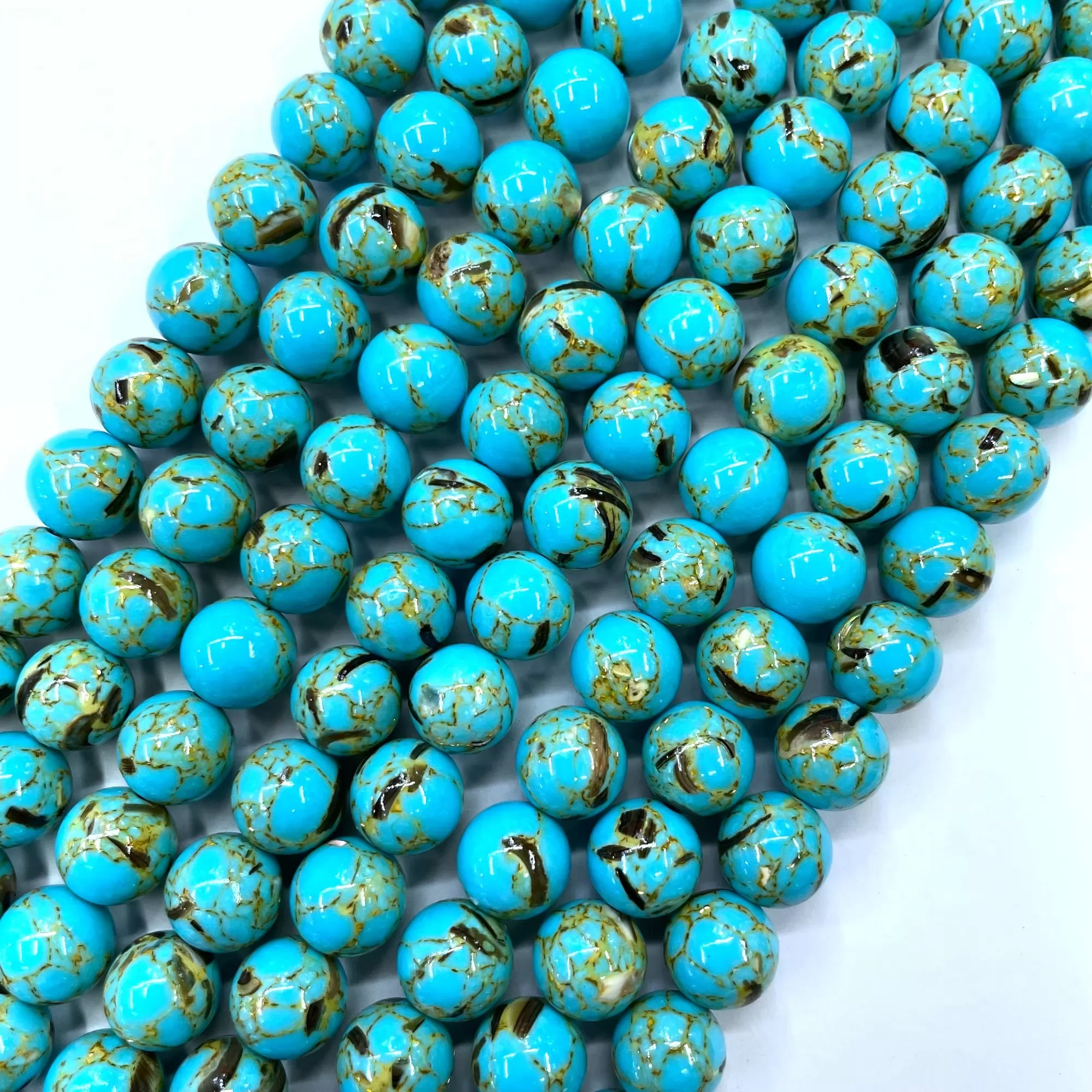 Synthetic Turquoise with Abalone, Plain Round, Approx 4mm-12mm, Approx 380mm