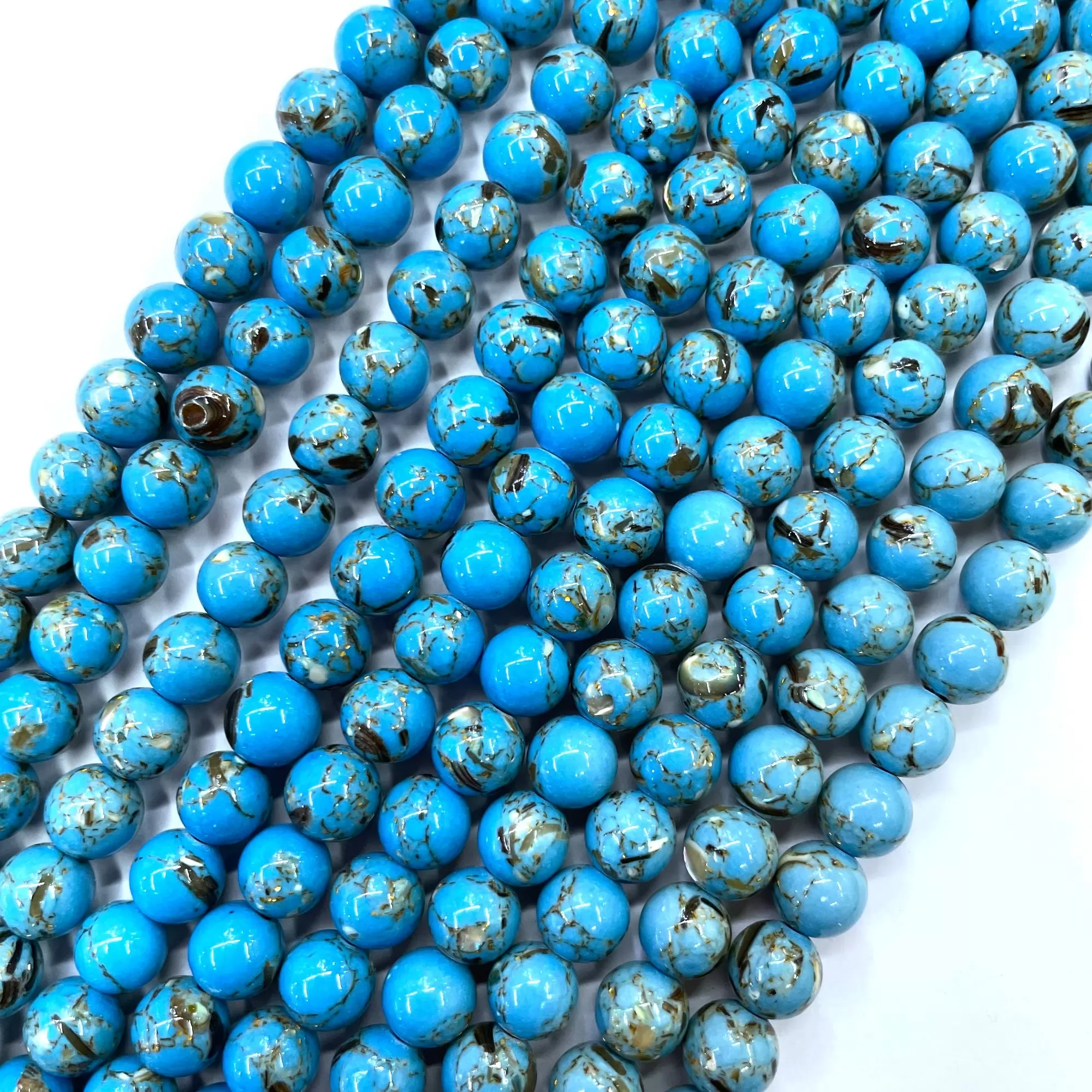Synthetic Turquoise with Abalone, Plain Round, Approx 4mm-12mm, Approx 380mm