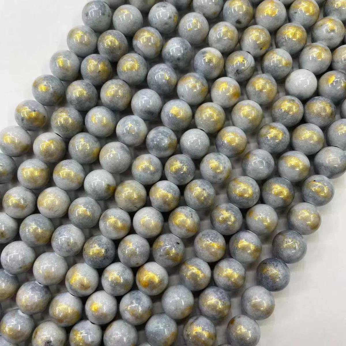 Manshan Jade Gold Plated Dyed, Plain Round, Approx 4mm-12mm, Approx 380mm, Light Grey