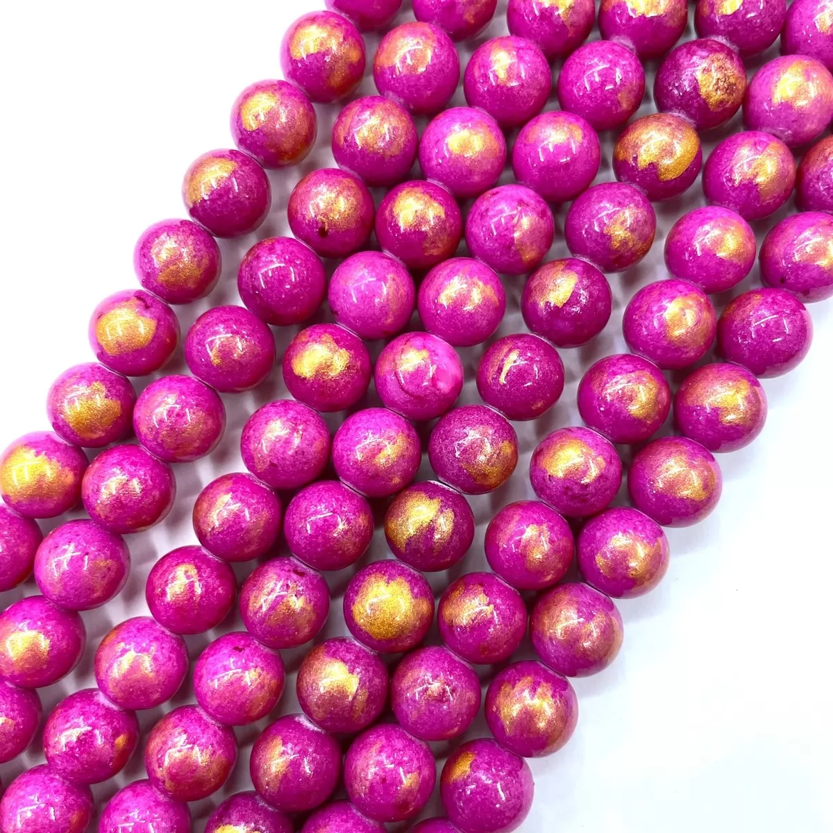 Manshan Jade Gold Plated Dyed, Plain Round, Approx 4mm-12mm, Approx 380mm, Rose Red