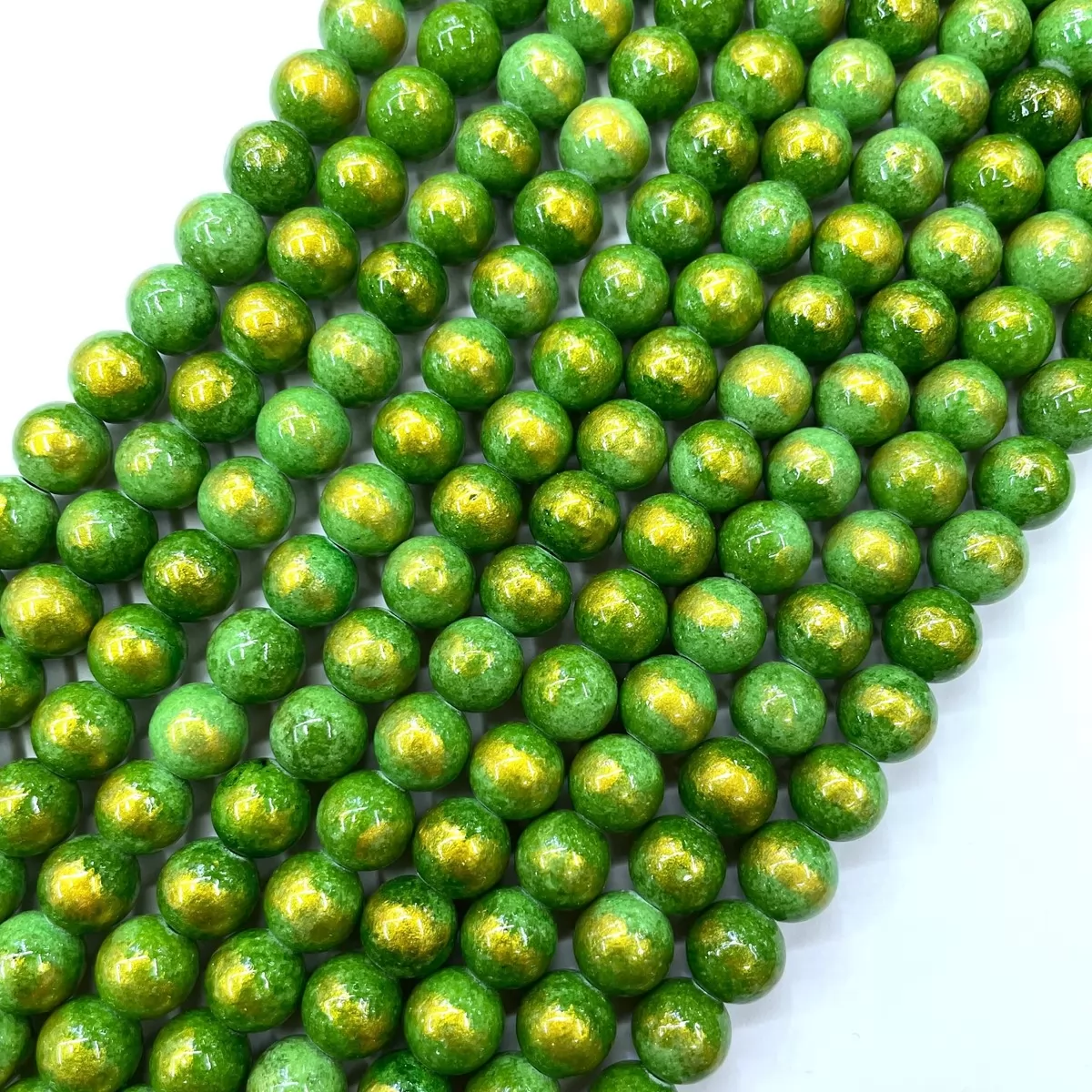 Manshan Jade Gold Plated Dyed, Plain Round, Approx 4mm-12mm, Approx 380mm, Green