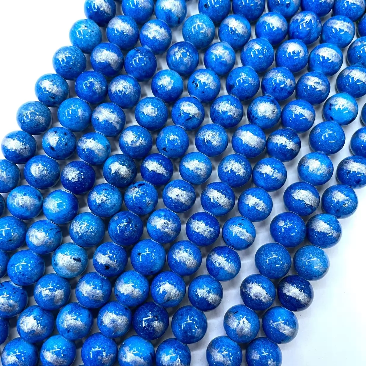 Manshan Jade Silver Plated Dyed, Plain Round, Approx 4mm-12mm, Approx 380mm,Lapis Blue