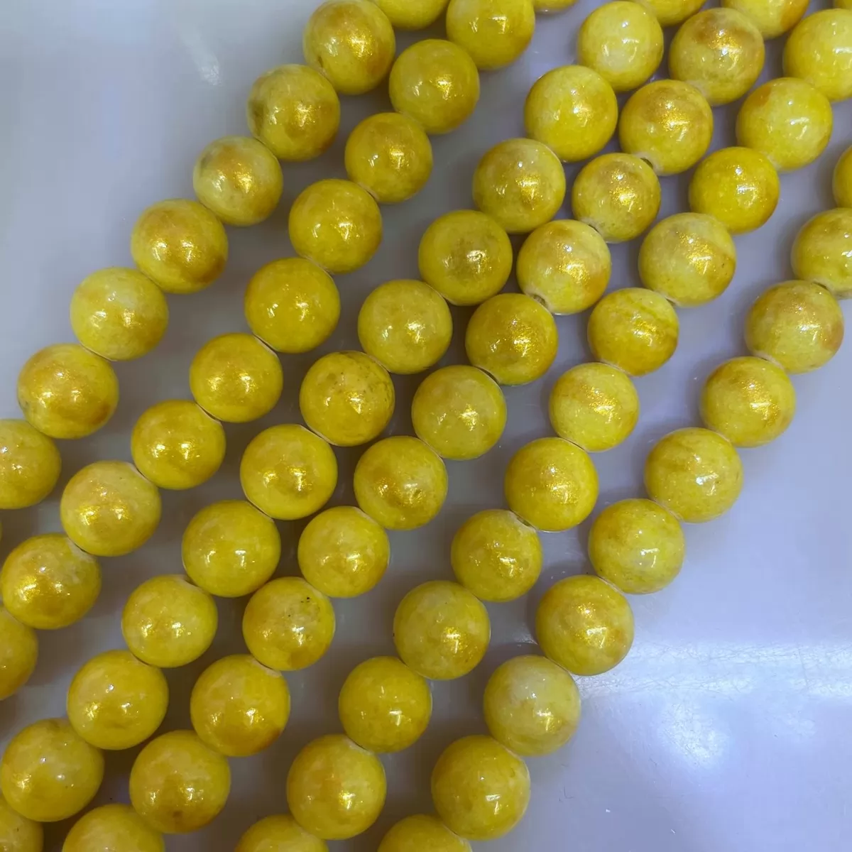 Manshan Jade Gold Plated Dyed, Plain Round, Approx 4mm-12mm, Approx 380mm, Yellow