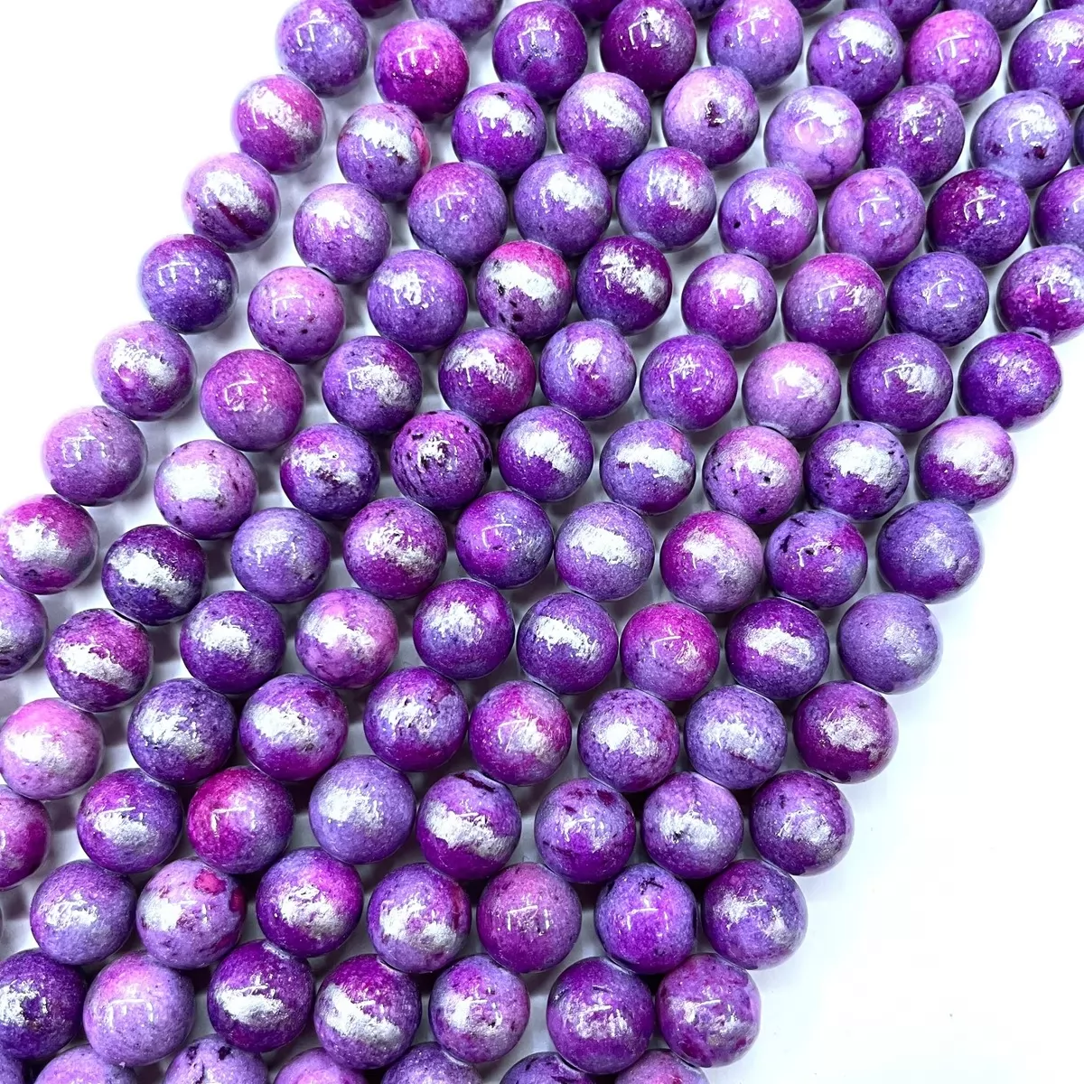 Manshan Jade Silver Plated Dyed, Plain Round, Approx 4mm-12mm, Approx 380mm, Purplish