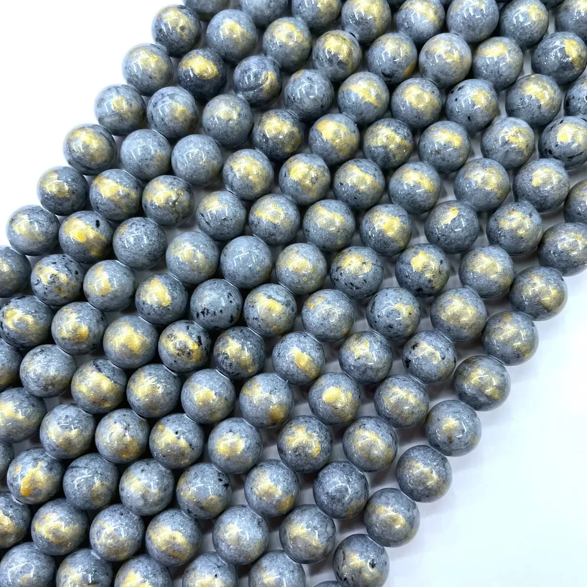 Manshan Jade Gold Plated Dyed, Plain Round, Approx 4mm-12mm, Approx 380mm, Dark Grey