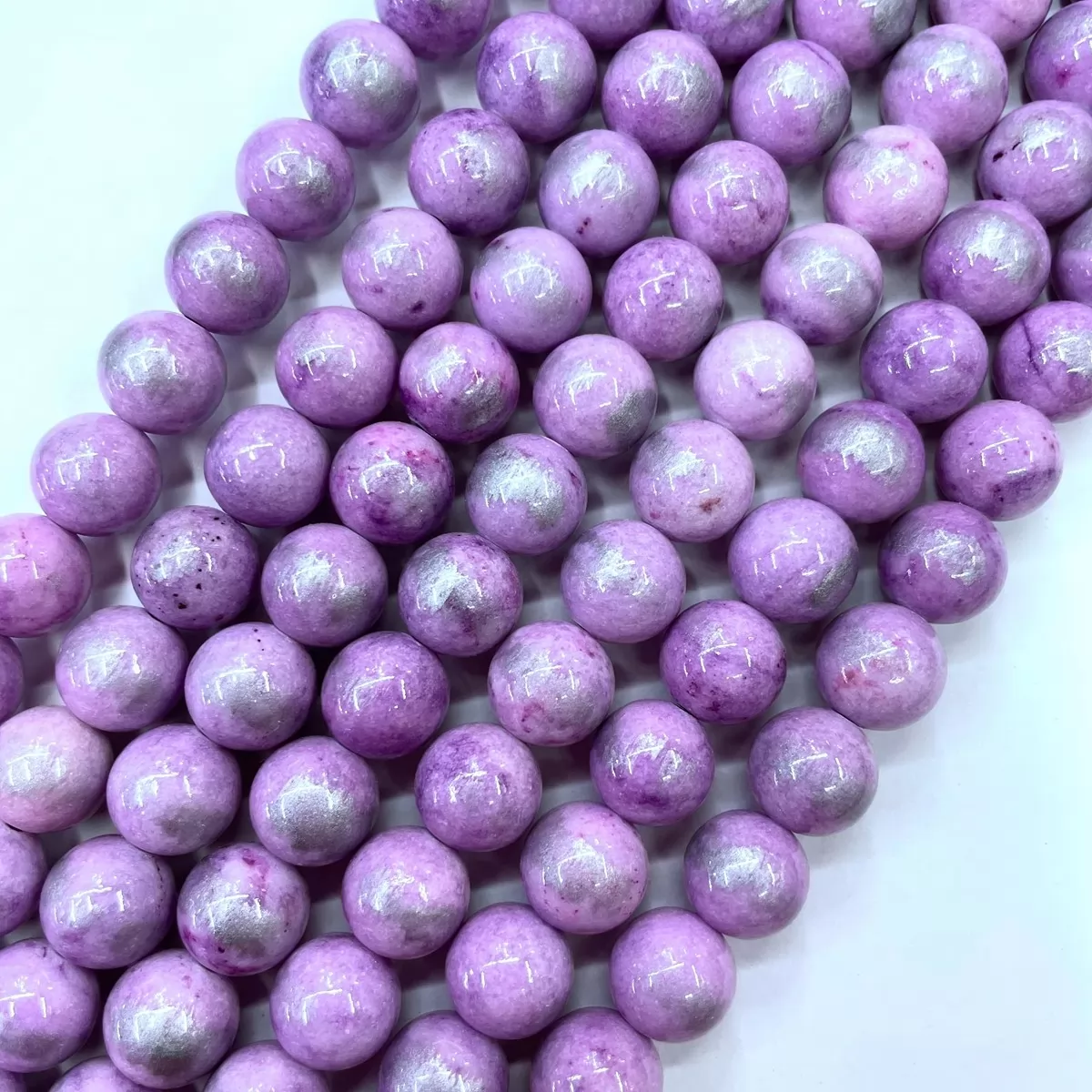 Manshan Jade Silver Plated Dyed, Plain Round, Approx 4mm-12mm, Approx 380mm, Light Purple
