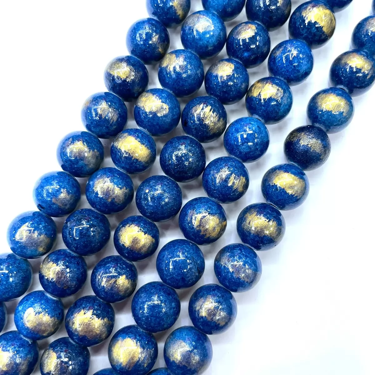Manshan Jade Gold Plated Dyed, Plain Round, Approx 4mm-12mm, Approx 380mm, Lapis Blue