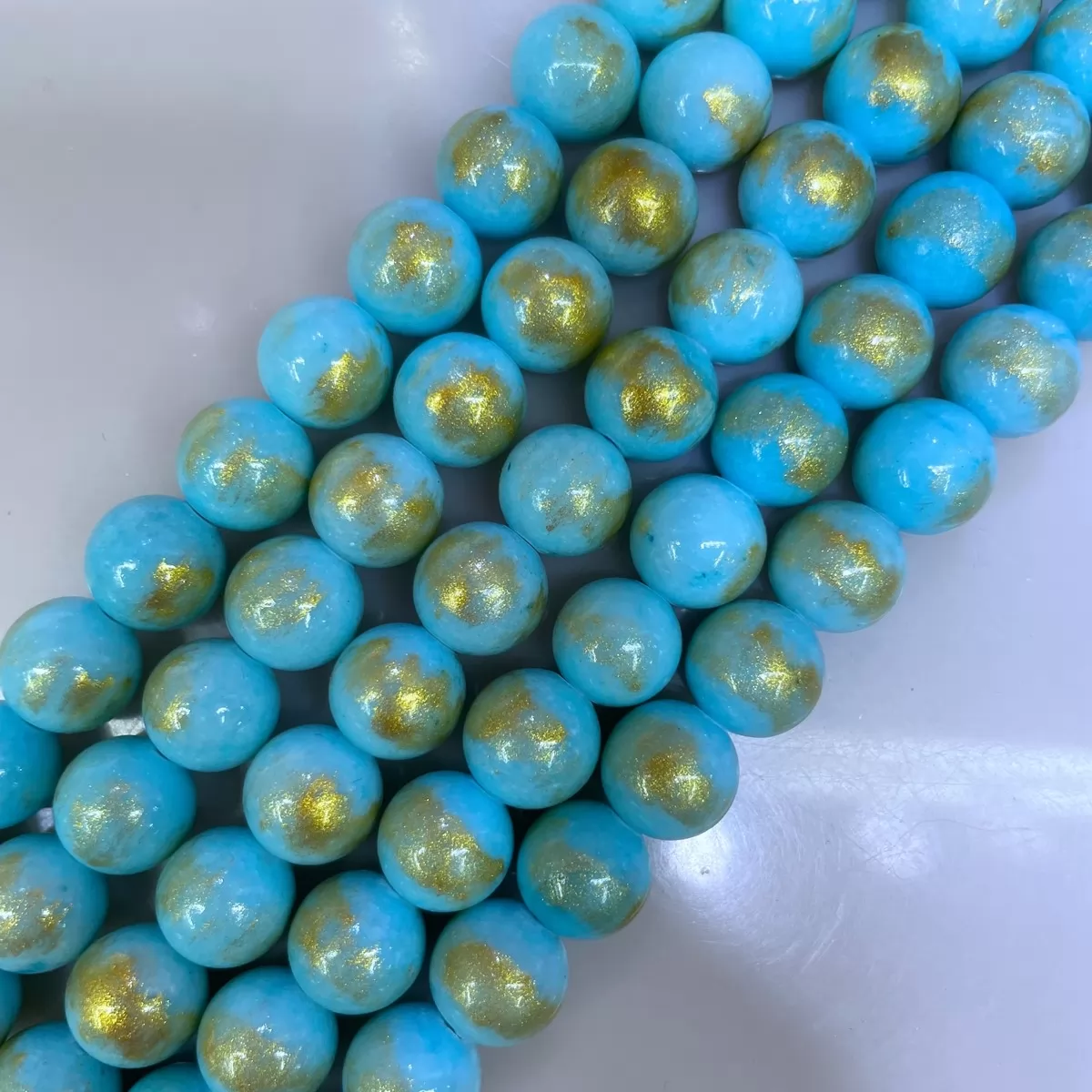 Manshan Jade Gold Plated Dyed, Plain Round, Approx 4mm-12mm, Approx 380mm, Sky Blue