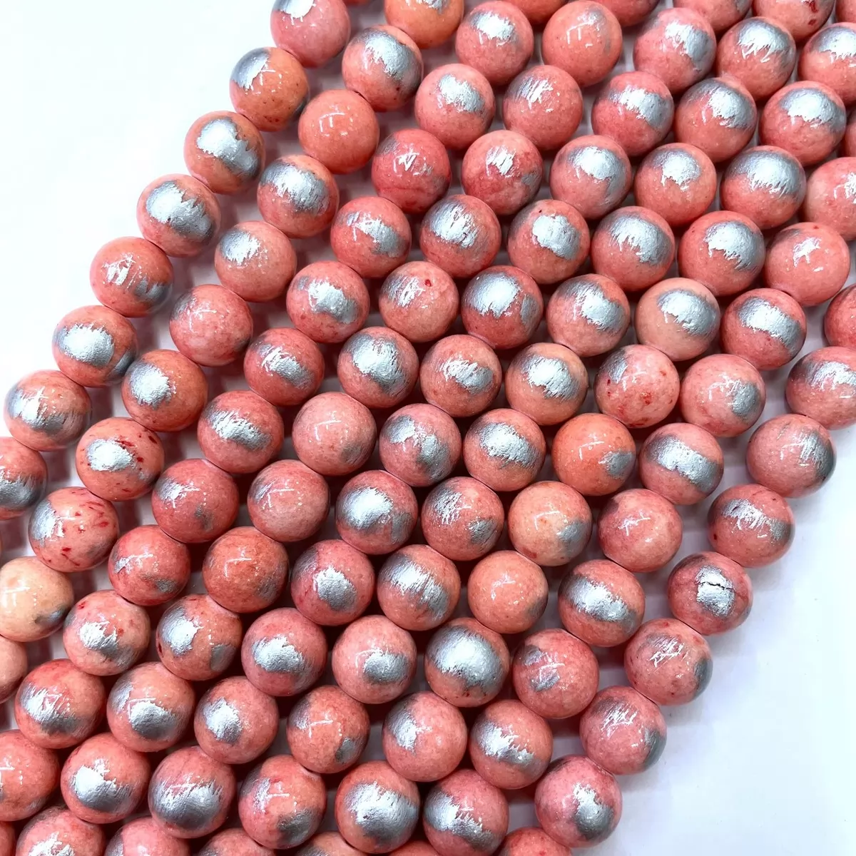 Manshan Jade Silver Plated Dyed, Plain Round, Approx 4mm-12mm, Approx 380mm, Oranglish