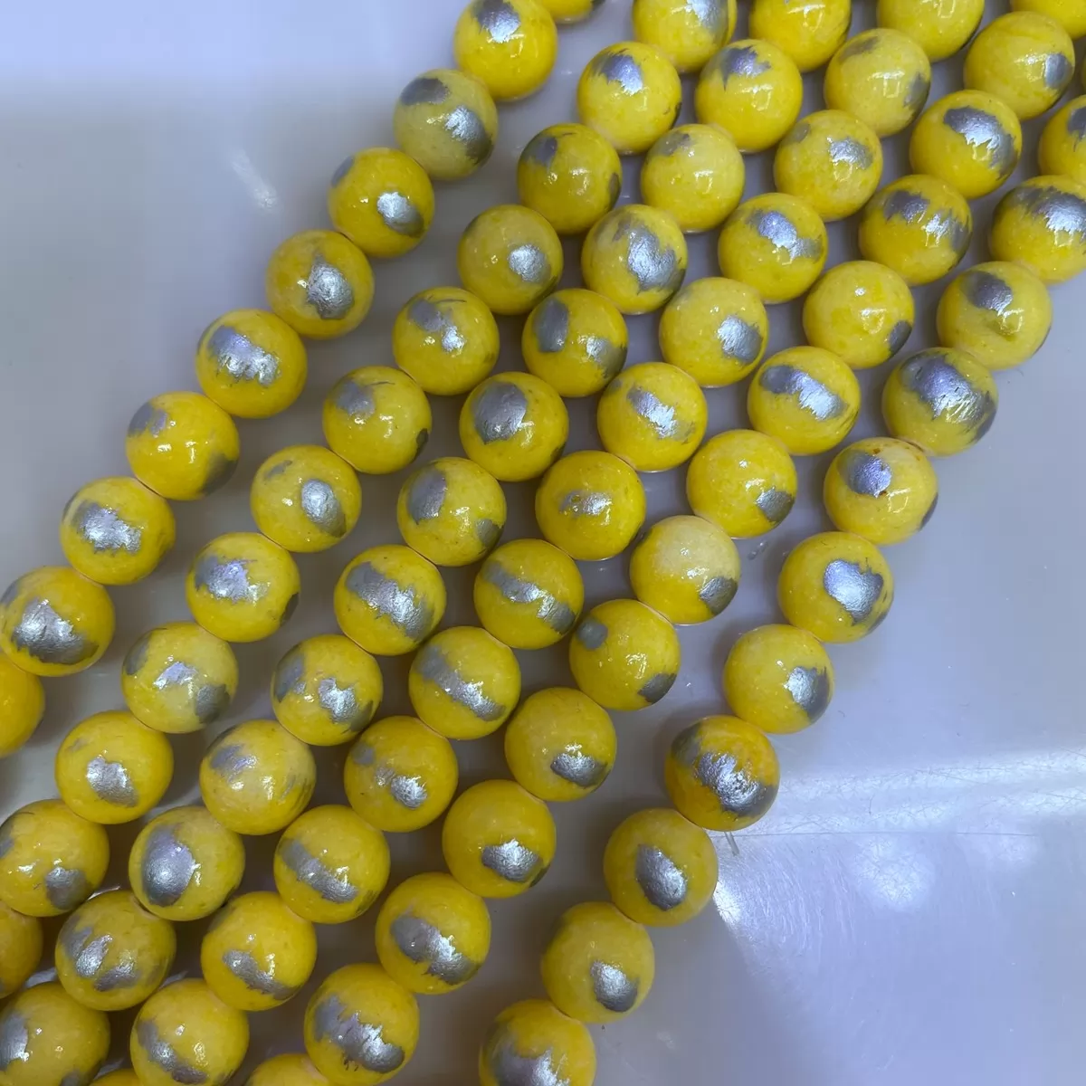 Manshan Jade Silver Plated Dyed, Plain Round, Approx 4mm-12mm, Approx 380mm, Yellow