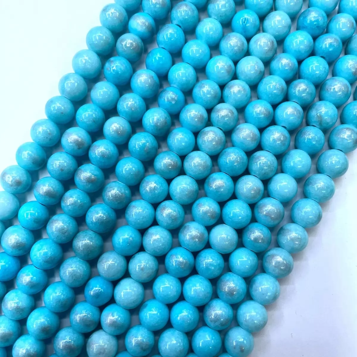Manshan Jade Silver Plated Dyed, Plain Round, Approx 4mm-12mm, Approx 380mm, Sky Blue