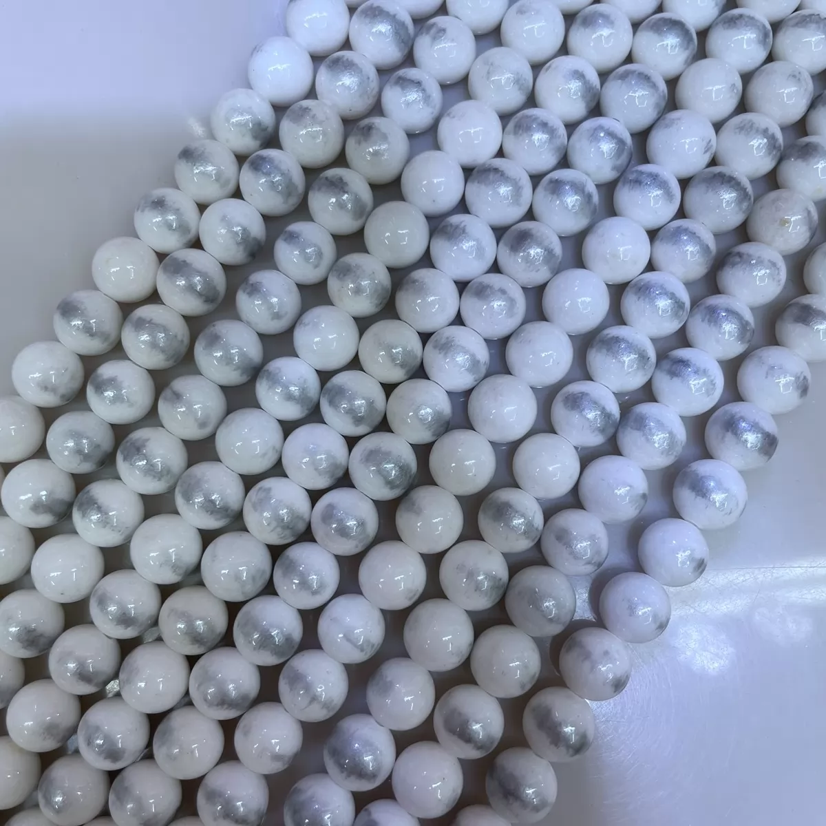 Manshan Jade Silver Plated Dyed, Plain Round, Approx 4mm-12mm, Approx 380mm, White