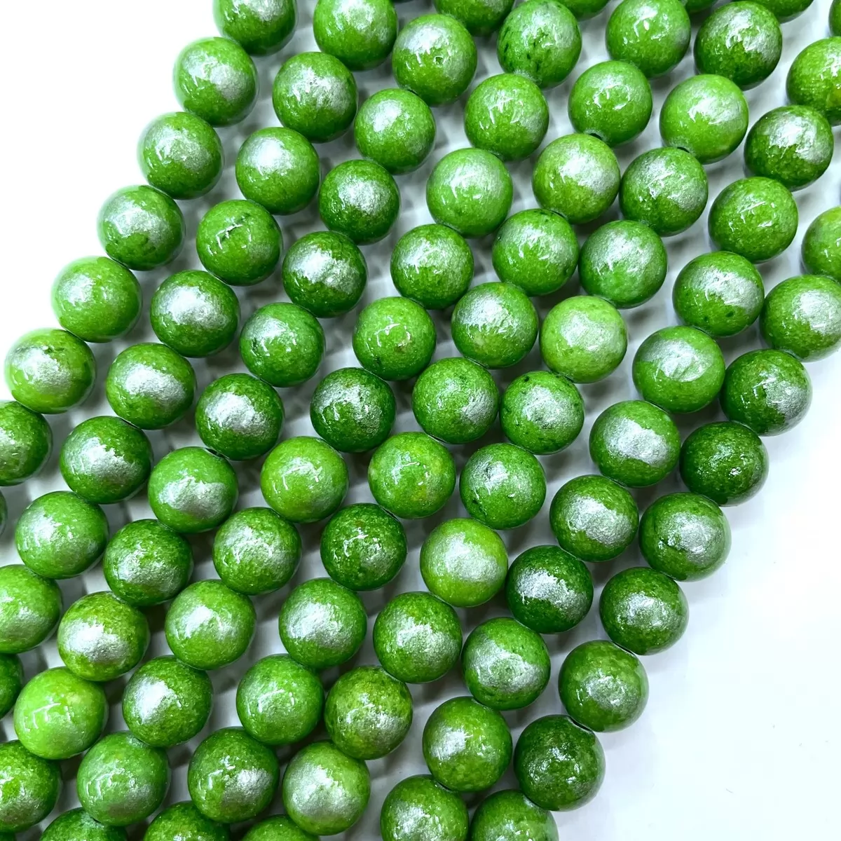 Manshan Jade Silver Plated Dyed, Plain Round, Approx 4mm-12mm, Approx 380mm,Emerald Green