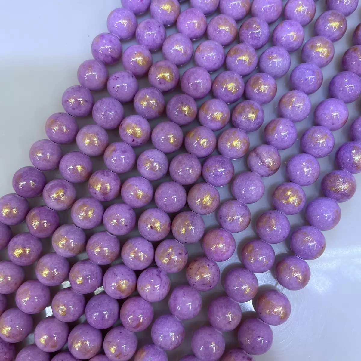 Manshan Jade Gold Plated Dyed, Plain Round, Approx 4mm-12mm, Approx 380mm, Purple