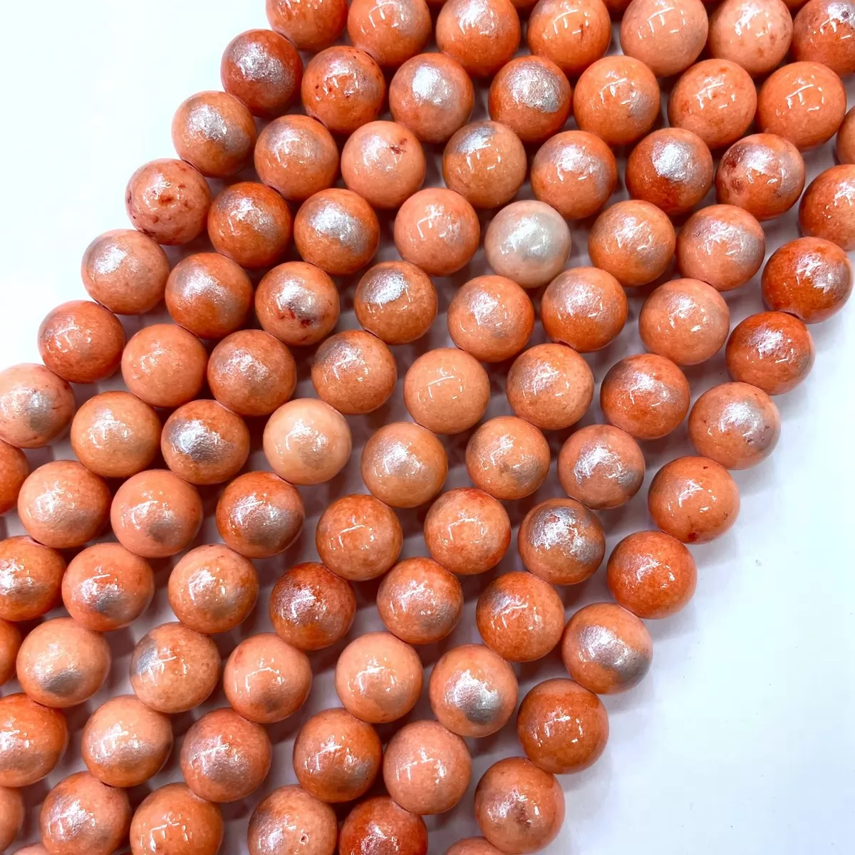 Manshan Jade Silver Plated Dyed, Plain Round, Approx 4mm-12mm, Approx 380mm,Orange Dark